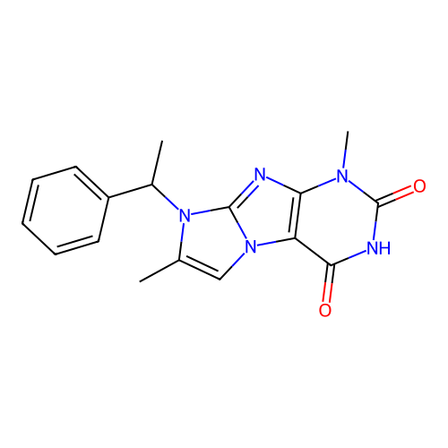 1,7-dimethyl-8-(1-phenylethyl)-1H-imidazo[2,1-f]purine-2,4(3H,8H)-dione structure