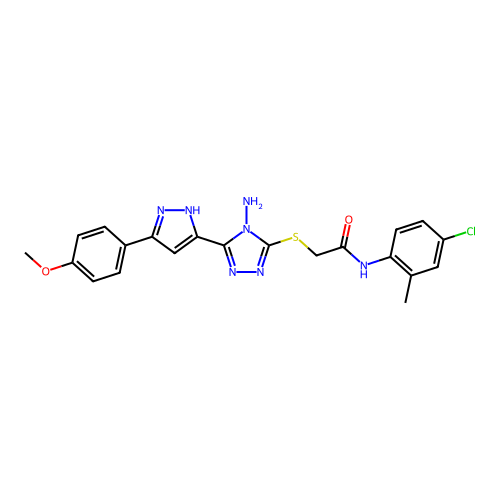 2-((4-amino-5-(3-(4-methoxyphenyl)-1H-pyrazol-5-yl)-4H-1,2,4-triazol-3-yl)thio)-N-(4-chloro-2-methylphenyl)acetamide structure