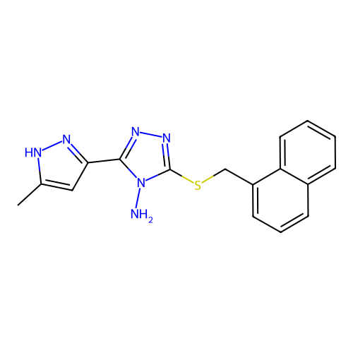 3-(3-methylpyrazol-5-yl)-5-(naphthylmethylthio)-1,2,4-triazole-4-ylamine structure