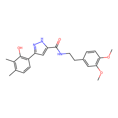 N-[2-(3,4-dimethoxyphenyl)ethyl]-5-(2-hydroxy-3,4-dimethylphenyl)-1H-pyrazole-3-carboxamide structure
