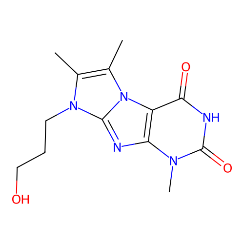 8-(3-hydroxypropyl)-1,6,7-trimethyl-1H-imidazo[2,1-f]purine-2,4(3H,8H)-dione structure