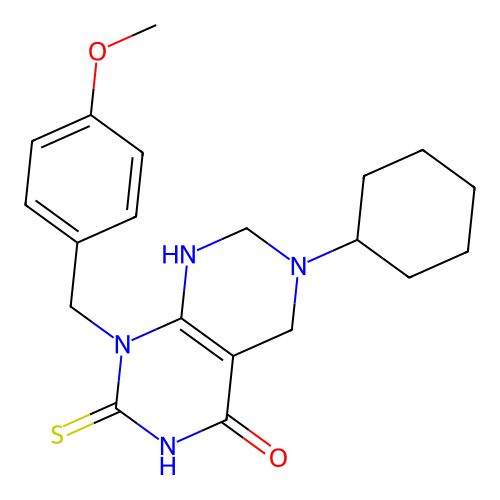 6-cyclohexyl-1-(4-methoxybenzyl)-2-thioxo-2,3,5,6,7,8-hexahydropyrimido[4,5-d]pyrimidin-4(1H)-one structure