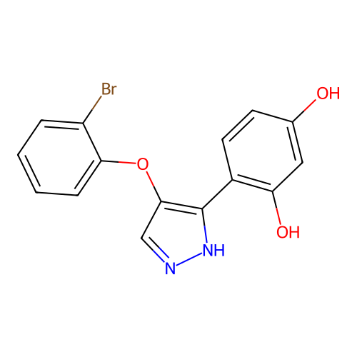 4-(4-(2-bromophenoxy)-1H-pyrazol-3-yl)benzene-1,3-diol structure