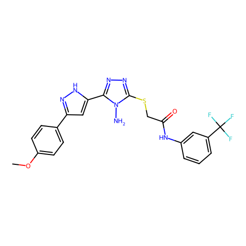 2-((4-amino-5-(3-(4-methoxyphenyl)-1H-pyrazol-5-yl)-4H-1,2,4-triazol-3-yl)thio)-N-(3-(trifluoromethyl)phenyl)acetamide structure