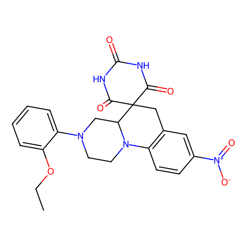 3'-(2-ethoxyphenyl)-8'-nitrospiro[1,3-diazinane-5,5'-2,4,4a,6-tetrahydro-1H-pyrazino[1,2-a]quinoline]-2,4,6-trione structure
