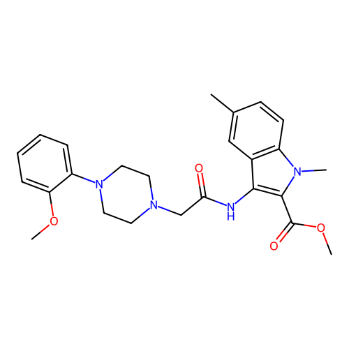 methyl 3-({[4-(2-methoxyphenyl)piperazin-1-yl]acetyl}amino)-1,5-dimethyl-1H-indole-2-carboxylate structure