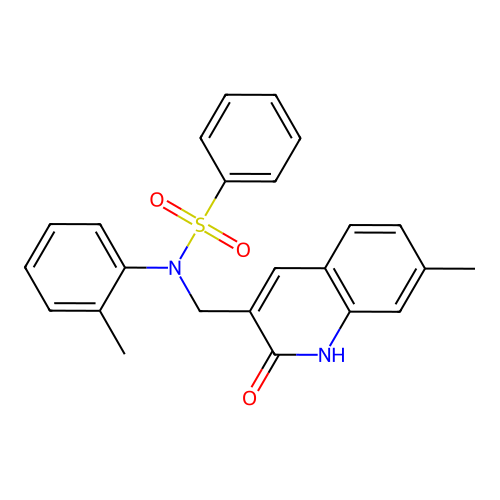 N-[(7-methyl-2-oxo-1H-quinolin-3-yl)methyl]-N-(2-methylphenyl)benzenesulfonamide structure