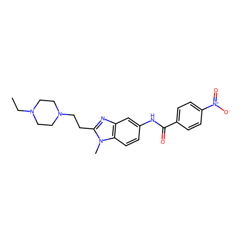 N-(2-(2-(4-ethylpiperazin-1-yl)ethyl)-1-methyl-1H-benzo[d]imidazol-5-yl)-4-nitrobenzamide structure