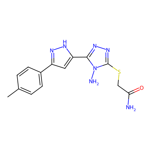 2-((4-amino-5-(3-(p-tolyl)-1H-pyrazol-5-yl)-4H-1,2,4-triazol-3-yl)thio)acetamide structure