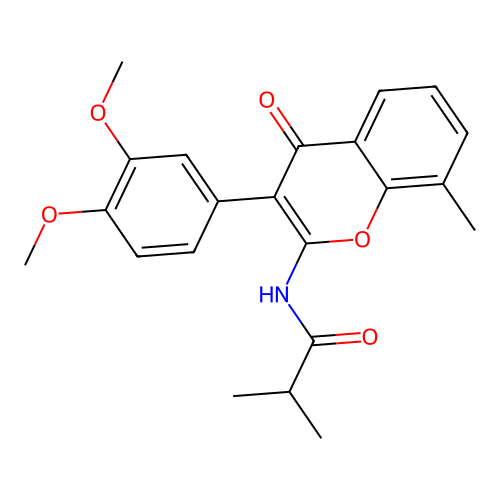 N-[3-(3,4-dimethoxyphenyl)-8-methyl-4-oxo-4H-chromen-2-yl]-2-methylpropanamide structure
