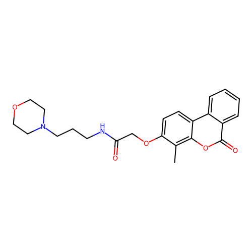 2-((4-methyl-6-oxo-6H-benzo[c]chromen-3-yl)oxy)-N-(3-morpholinopropyl)acetamide structure