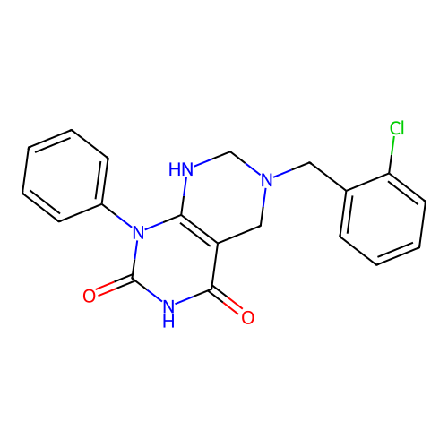 6-(2-chlorobenzyl)-1-phenyl-5,6,7,8-tetrahydropyrimido[4,5-d]pyrimidine-2,4(1H,3H)-dione structure