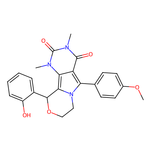 10-(2-hydroxyphenyl)-5-(4-methoxyphenyl)-1,3-dimethyl-1,7,8,10-tetrahydro-2H-pyrimido[4',5':3,4]pyrrolo[2,1-c][1,4]oxazine-2,4(3H)-dione structure