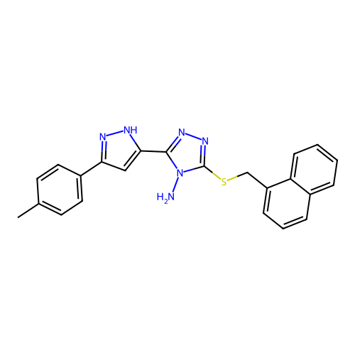 3-[3-(4-methylphenyl)pyrazol-5-yl]-5-(naphthylmethylthio)-1,2,4-triazole-4-yla mine structure