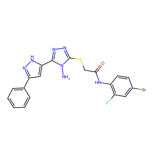 2-((4-amino-5-(3-phenyl-1H-pyrazol-5-yl)-4H-1,2,4-triazol-3-yl)thio)-N-(4-bromo-2-fluorophenyl)acetamide structure