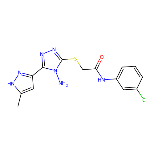 2-((4-amino-5-(3-methyl-1H-pyrazol-5-yl)-4H-1,2,4-triazol-3-yl)thio)-N-(3-chlorophenyl)acetamide structure