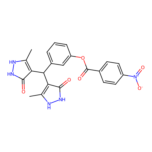 3-[bis(5-hydroxy-3-methyl-1H-pyrazol-4-yl)methyl]phenyl 4-nitrobenzoate structure
