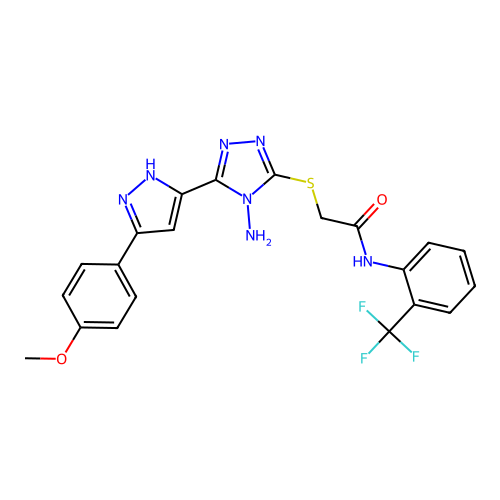 2-((4-amino-5-(3-(4-methoxyphenyl)-1H-pyrazol-5-yl)-4H-1,2,4-triazol-3-yl)thio)-N-(2-(trifluoromethyl)phenyl)acetamide structure