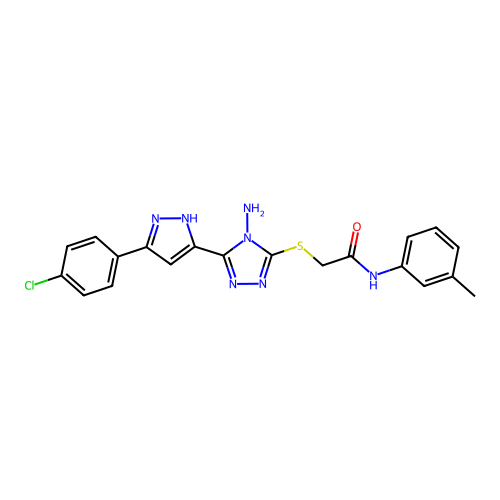 2-((4-amino-5-(3-(4-chlorophenyl)-1H-pyrazol-5-yl)-4H-1,2,4-triazol-3-yl)thio)-N-(m-tolyl)acetamide structure