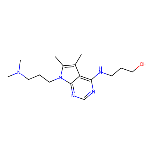3-((7-(3-(dimethylamino)propyl)-5,6-dimethyl-7H-pyrrolo[2,3-d]pyrimidin-4-yl)amino)propan-1-ol structure