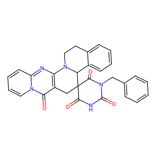 1'-benzyl-15,16-dihydro-1'H,4bH-spiro[pyrido[1'',2'':1',2']pyrimido[5',4':5,6]pyrido[2,1-a]isoquinoline-5,5'-pyrimidine]-2',4',6',7(3'H,6H)-tetraone structure
