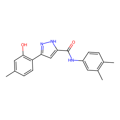 N-(3,4-dimethylphenyl)-5-(2-hydroxy-4-methylphenyl)-1H-pyrazole-3-carboxamide structure