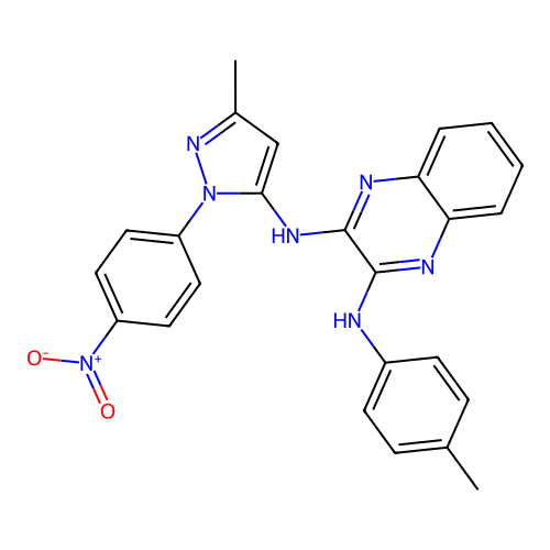 3-N-[5-methyl-2-(4-nitrophenyl)pyrazol-3-yl]-2-N-(4-methylphenyl)quinoxaline-2,3-diamine structure