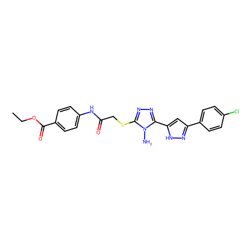 ethyl 4-(2-((4-amino-5-(3-(4-chlorophenyl)-1H-pyrazol-5-yl)-4H-1,2,4-triazol-3-yl)thio)acetamido)benzoate structure