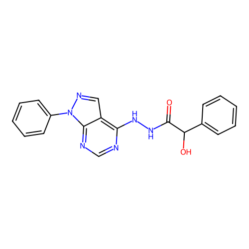 2-hydroxy-2-phenyl-N'-(1-phenyl-1H-pyrazolo[3,4-d]pyrimidin-4-yl)acetohydrazide structure