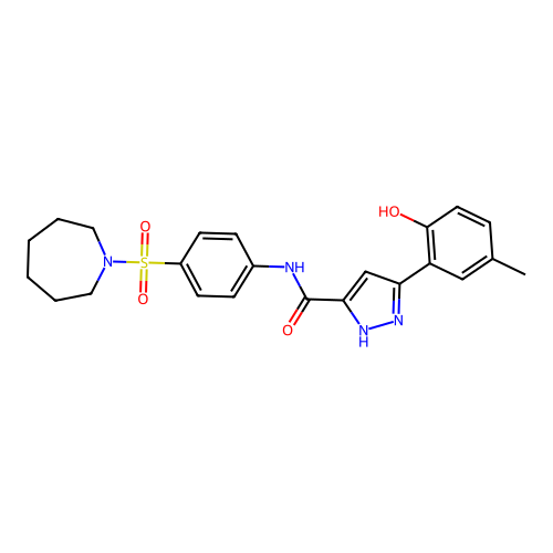 N-[4-(azepan-1-ylsulfonyl)phenyl]-5-(2-hydroxy-5-methylphenyl)-1H-pyrazole-3-carboxamide structure