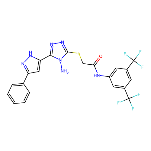2-((4-amino-5-(3-phenyl-1H-pyrazol-5-yl)-4H-1,2,4-triazol-3-yl)thio)-N-(3,5-bis(trifluoromethyl)phenyl)acetamide structure