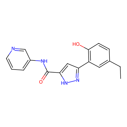 5-(5-ethyl-2-hydroxyphenyl)-N-(pyridin-3-yl)-1H-pyrazole-3-carboxamide structure