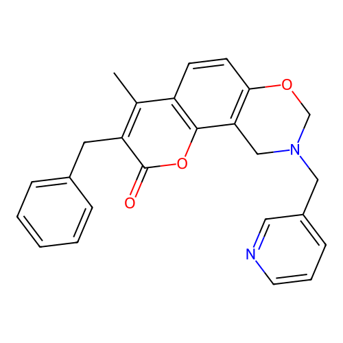 3-benzyl-4-methyl-9-(pyridin-3-ylmethyl)-8,10-dihydropyrano[2,3-f][1,3]benzoxazin-2-one structure
