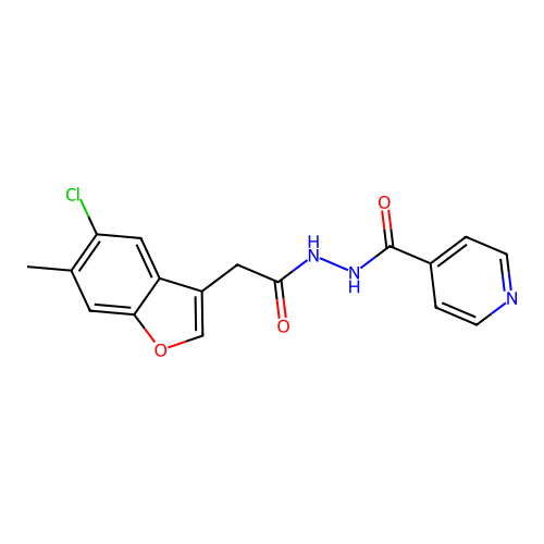 N'-[2-(5-chloro-6-methyl-1-benzofuran-3-yl)acetyl]pyridine-4-carbohydrazide structure