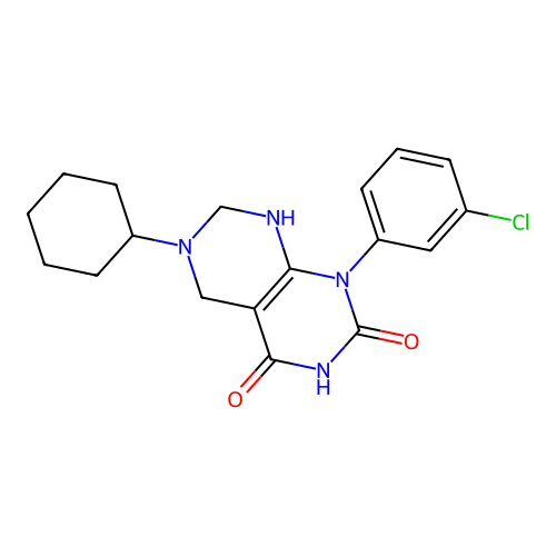 1-(3-chlorophenyl)-6-cyclohexyl-5,6,7,8-tetrahydropyrimido[4,5-d]pyrimidine-2,4(1H,3H)-dione structure