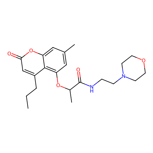 2-[(7-methyl-2-oxo-4-propyl-2H-chromen-5-yl)oxy]-N-[2-(morpholin-4-yl)ethyl]propanamide structure