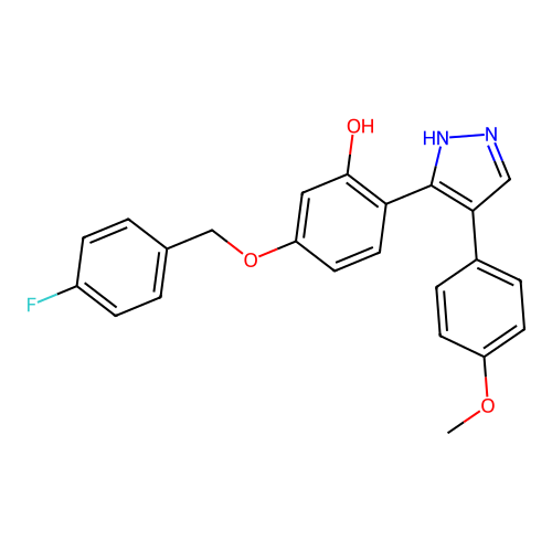 5-((4-fluorobenzyl)oxy)-2-(4-(4-methoxyphenyl)-1H-pyrazol-3-yl)phenol structure