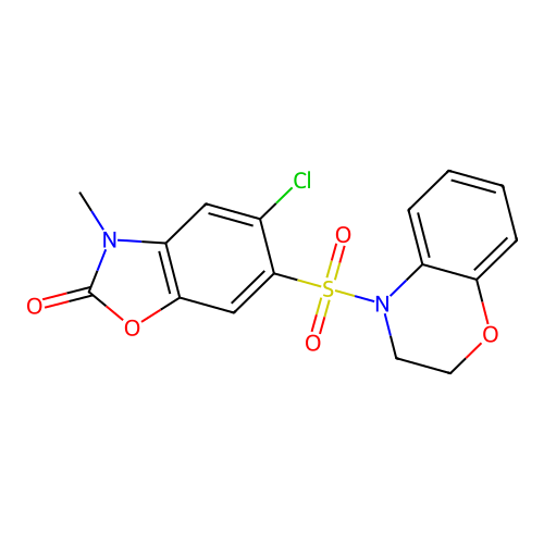 5-chloro-6-(2,3-dihydro-1,4-benzoxazin-4-ylsulfonyl)-3-methyl-1,3-benzoxazol-2-one structure