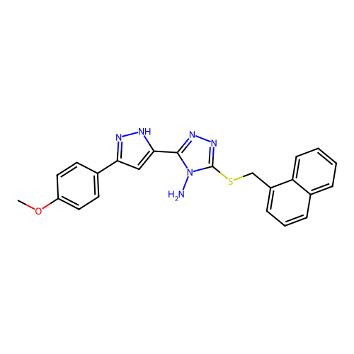 3-[3-(4-methoxyphenyl)pyrazol-5-yl]-5-(naphthylmethylthio)-1,2,4-triazole-4-yl amine structure