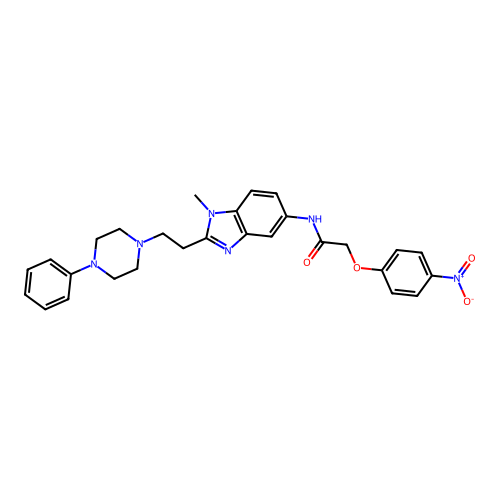 N-(1-methyl-2-(2-(4-phenylpiperazin-1-yl)ethyl)-1H-benzo[d]imidazol-5-yl)-2-(4-nitrophenoxy)acetamide structure