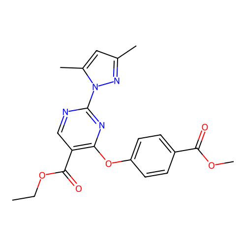 ethyl 2-(3,5-dimethylpyrazol-1-yl)-4-(4-methoxycarbonylphenoxy)pyrimidine-5-carboxylate structure