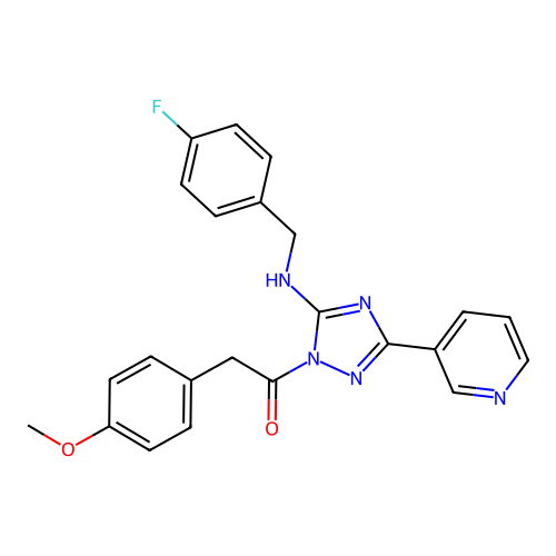 1-(5-((4-fluorobenzyl)amino)-3-(pyridin-3-yl)-1H-1,2,4-triazol-1-yl)-2-(4-methoxyphenyl)ethanone structure