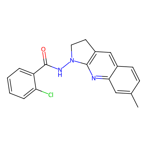2-chloro-N-(7-methyl-2,3-dihydro-1H-pyrrolo[2,3-b]quinolin-1-yl)benzamide structure