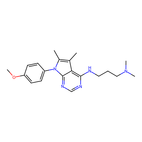 N'-[7-(4-methoxyphenyl)-5,6-dimethyl-7H-pyrrolo[2,3-d]pyrimidin-4-yl]-N,N-dimethylpropane-1,3-diamine structure