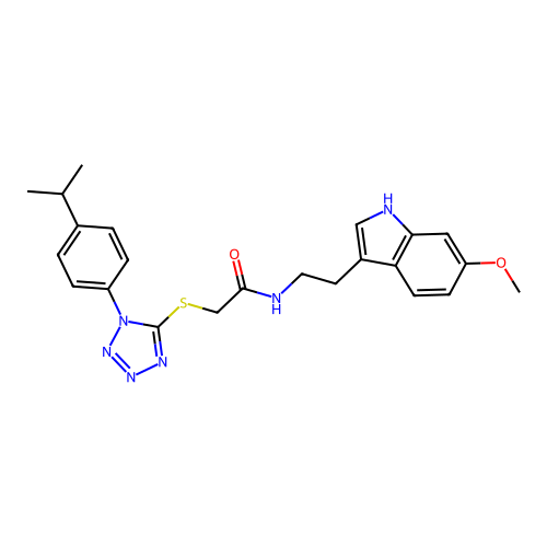 N-[2-(6-methoxy-1H-indol-3-yl)ethyl]-2-({1-[4-(propan-2-yl)phenyl]-1H-tetrazol-5-yl}sulfanyl)acetamide structure