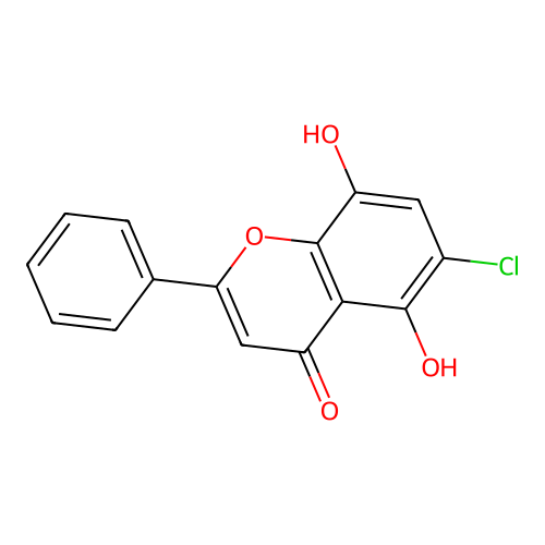 6-chloro-5,8-dihydroxy-2-phenyl-4H-chromen-4-one structure