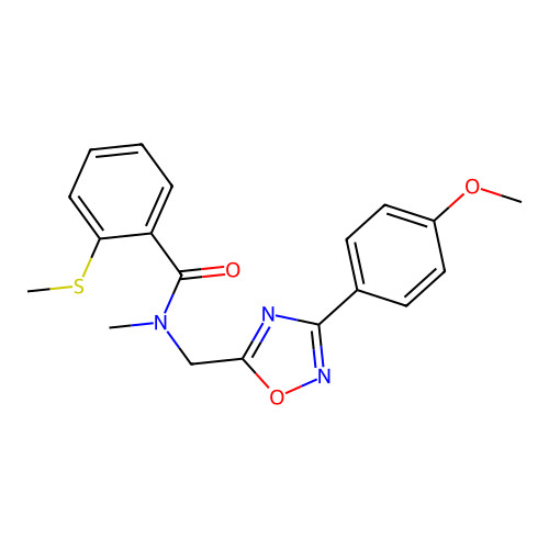 N-[[3-(4-methoxyphenyl)-1,2,4-oxadiazol-5-yl]methyl]-N-methyl-2-methylsulfanylbenzamide structure