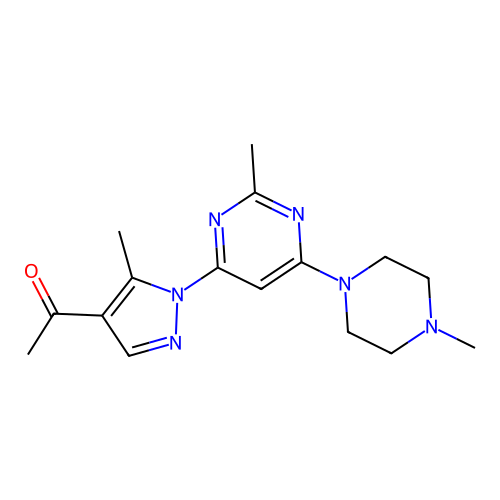 1-[5-methyl-1-[2-methyl-6-(4-methylpiperazin-1-yl)pyrimidin-4-yl]pyrazol-4-yl]ethanone structure