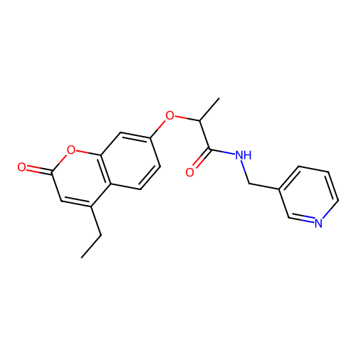 2-((4-ethyl-2-oxo-2H-chromen-7-yl)oxy)-N-(pyridin-3-ylmethyl)propanamide structure