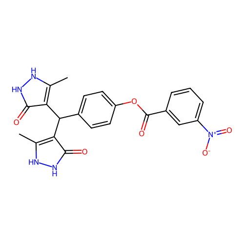 4-[bis(5-hydroxy-3-methyl-1H-pyrazol-4-yl)methyl]phenyl 3-nitrobenzoate structure